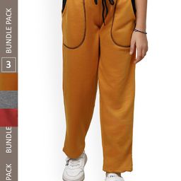 IndiWeaves Girls Pack Of 3 Mid-Rise Fleece Track Pants-picture-18