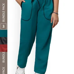 IndiWeaves Girls Pack Of 3 Mid-Rise Track Pants-image-9