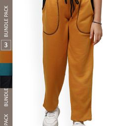 IndiWeaves Girls Pack Of 3 Mid-Rise Fleece Track Pants-picture-41