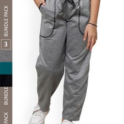 IndiWeaves Girls Pack Of 3 Mid-Rise Fleece Track Pants-picture-7