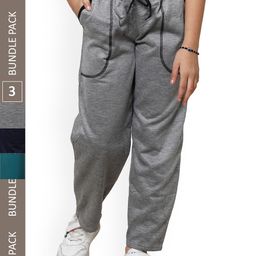 IndiWeaves Girls Pack Of 3 Mid-Rise Fleece Track Pants-picture-28