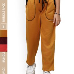 IndiWeaves Girls Pack Of 3 Mid-Rise Fleece Track Pants-picture-39