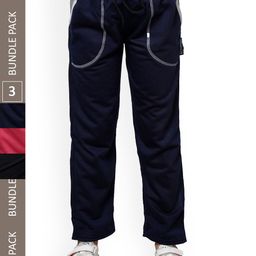 IndiWeaves Girls Pack Of 3 Mid-Rise Fleece Track Pants-picture-5
