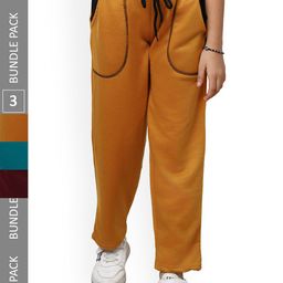 IndiWeaves Girls Pack Of 3 Mid-Rise Fleece Track Pants-picture-42