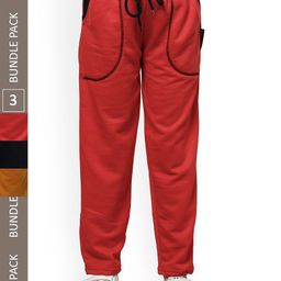 IndiWeaves Girls Pack Of 3 Mid-Rise Fleece Track Pants-picture-3