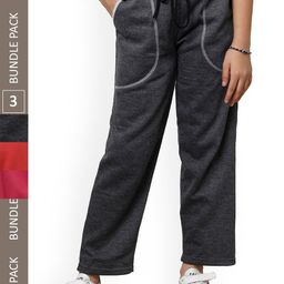 IndiWeaves Girls Pack Of 3 Mid-Rise Fleece Track Pants-picture-20