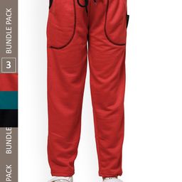 IndiWeaves Girls Pack Of 3 Mid-Rise Fleece Track Pants-picture-34