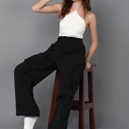 The Roadster Lifestyle Co. Women Black Mid Rise Plain Baggy Fit Cargos-image-57