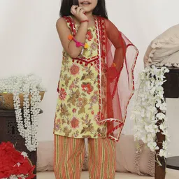 KID1 Girls Floral Printed Regular Pure Cotton Kurta with Salwar & With Dupatta-image-28