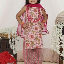 KID1 Girls Floral Printed Regular Pure Cotton Kurta with Salwar & With Dupatta-18