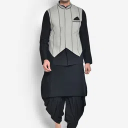 KISAH Men Black Kurta with Dhoti Pants With Waist Coat-image-99