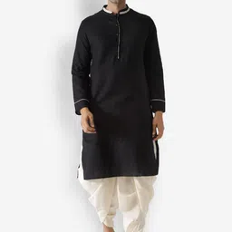 KISAH Men Black & Off-White Kurta with Dhoti Pants-image-78