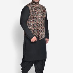 KISAH PLUS Men Black Kurta with Dhoti Pants & Nehru Jacket-53