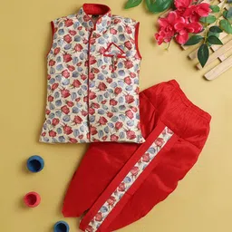 BAESD Boys Floral Printed Regular Mandarin Collar Kurta with Dhoti Pant-49
