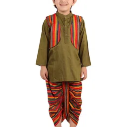 Superminis Boys Olive Green & Orange Printed Kurta with Dhoti Pants-40