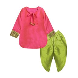A T U N Girls Pink Regular Kurta with Dhoti Pants-image-32