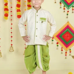 BAESD Boys Floral Woven Design Mandarin Collar Kurta With Dhoti Pants-42