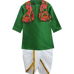 A T U N Boys Green Embroidered Kurta with Dhoti Pants-picture-18