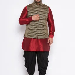VASTRAMAY Plus Size Mandarin Collar Patani Kurta & Dhoti Pants With Nehru Jacket-picture-40
