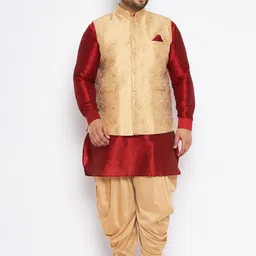 VASTRAMAY Plus Size Mandarin Collar Patani Kurta & Dhoti Pants With Nehru Jacket-picture-42