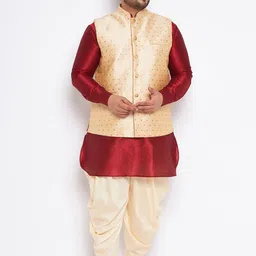 VASTRAMAY Plus Size Mandarin Collar Kurta and  Dhoti Pants With Nehru Jacket-picture-3
