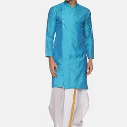 Sethukrishna Men Turquoise Blue Solid Kurta with Dhoti Pants-image-97