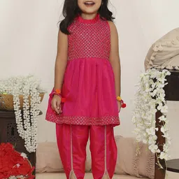 KID1 Girls Embroidered Pleated Thread Work Kurta with Dhoti Pants-image-9