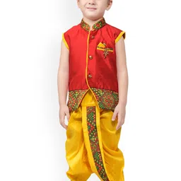 Jeetethnics Boys Red Embroidered Regular Kurti with Dhoti Pants-20