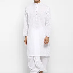ROYAL KURTA Men White Pure Cotton Kurta with Dhoti Pants-image-60