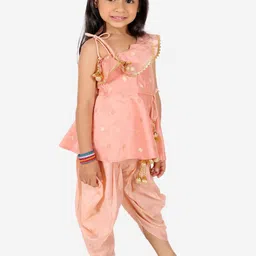 BownBee Girls Geometric Woven Design Regular Gotta Patti A-Line Kurti With Dhoti Pants-image-33