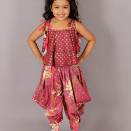 LIL DRAMA Girls Printed Top With Dhoti Pants-image-4