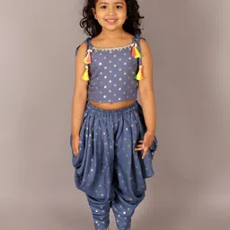 LIL DRAMA Girls Floral Foil Printed Top With Dhoti Pants-image-18