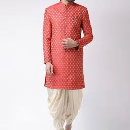 KISAH Men Red & Cream-Coloured Cotton Sherwani With Dhoti Pants-image-71