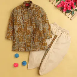 Jeetethnics Boys Printed Mandarin Collar Regular Straight Kurta With Dhoti Pants-44