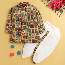 Jeetethnics Boys Ethnic Motifs Mandarin Collar Regular Straight Kurta With Dhoti Pants-22