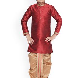 BAESD Boys Mandarin Collar Silk Cotton Kurta with Dhoti Pants-34