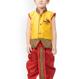 BAESD Boys Ethnic Motifs Embroidered Regular Silk Cotton Kurta With Dhoti Pants-39