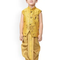 BAESD Boys Floral Woven Design Silk Cotton Straight Kurta With Dhoti Pants-95