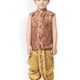 BAESD Boys Floral Woven Design Zari Regular Silk Cotton Kurta With Dhoti Pants-98