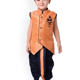 BAESD Boys Floral Woven Design Silk Cotton Straight Kurta With Dhoti Pants-33