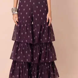 Rang by Indya Women Purple Ethnic Motifs Printed Pleated Trousers-image-18