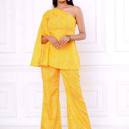 Salvia Sky Striped One Shoulder Pure Cotton Top With Trousers-image-38