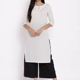 W Women White Printed Kurta with Palazzo Set-picture-56