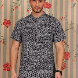 Ode by House of Pataudi Ethnic Motifs Printed Mandarin Collar Short Kurta-image-94