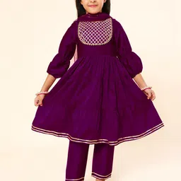 A.T.U.N. Girls Embroidered Tiered Kurta with Trousers & Dupatta-image-33