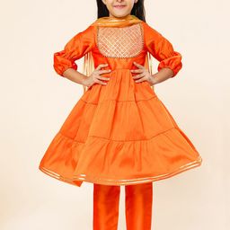 A.T.U.N. Girls Orange Tiered Gotta Patti Kurta with Trousers & With Dupatta-picture-13