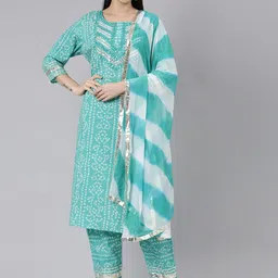 ERISHA Bandhani Embroidered Gotta Patti Pure Cotton Kurta With Trousers & Dupatta-picture-52