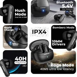 hoppup Earbuds with 40H PlayTime, 40MS Low Latency, AI ENC & 5.4v Bluetooth Headset image 2