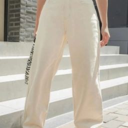 Women Boyfriend High Rise Beige Jeans-image-3