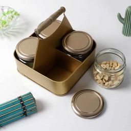 amaya decors Metal Basket With 4 Glass Jars-picture-15